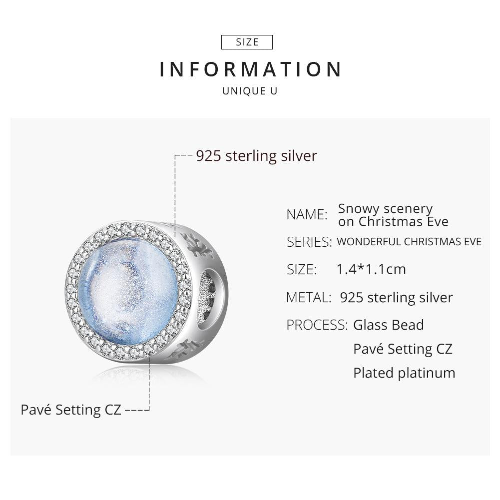 925 Sterling Silver Christmas Night Snow Scene Beads For Diy Bracelet Or Necklace