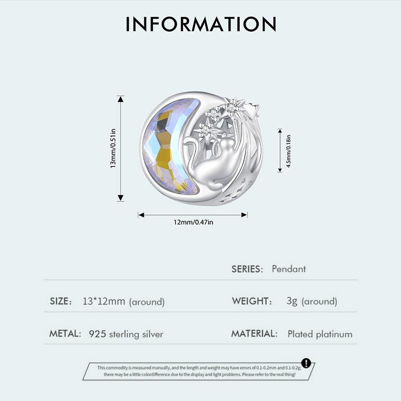 925 Sterling Silver Cat Moon Pendant For Diy Bracelets