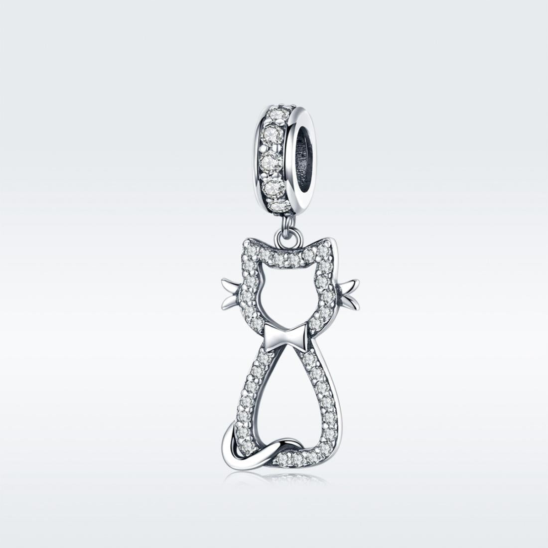 925 Sterling Silver Zircon Cat Pendant For Bracelet Diy Accessory