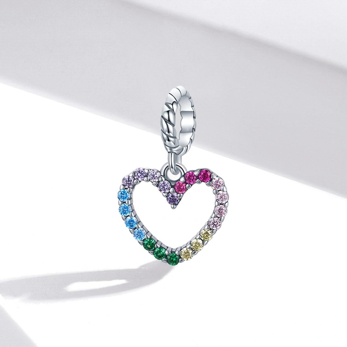 925 Sterling Silver Rainbow Heart Pendant For Diy Bracelets & Necklaces