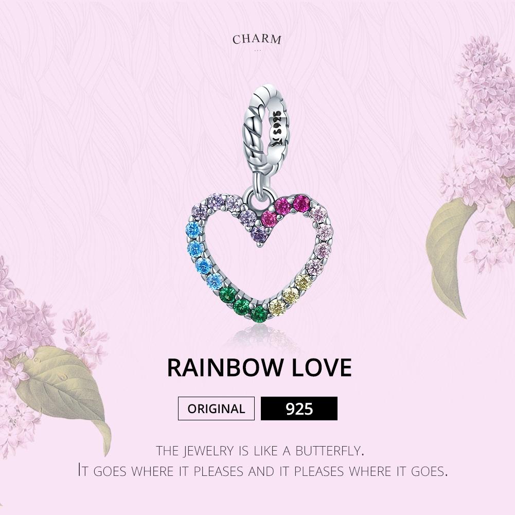 925 Sterling Silver Rainbow Heart Pendant For Diy Bracelets & Necklaces