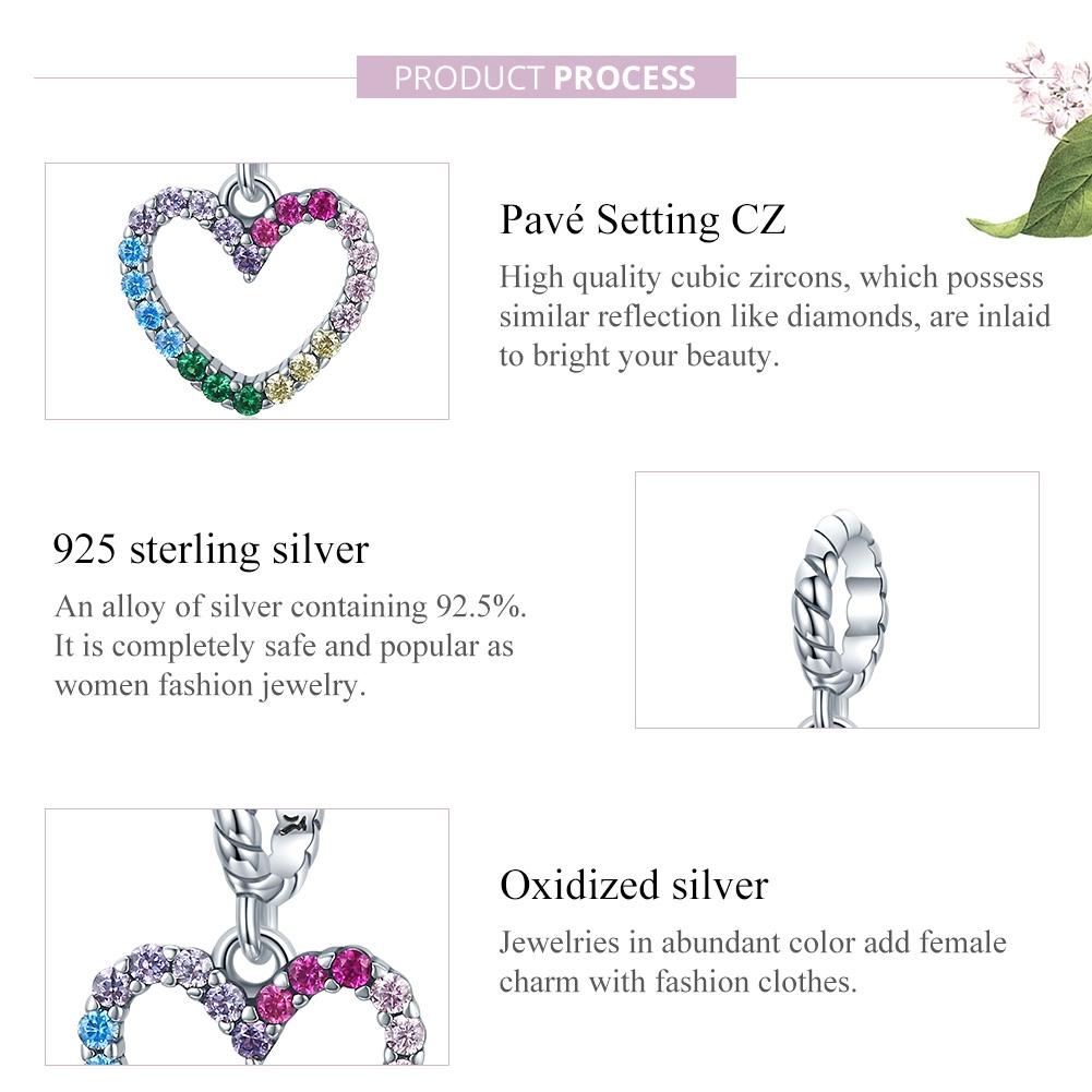 925 Sterling Silver Rainbow Heart Pendant For Diy Bracelets & Necklaces