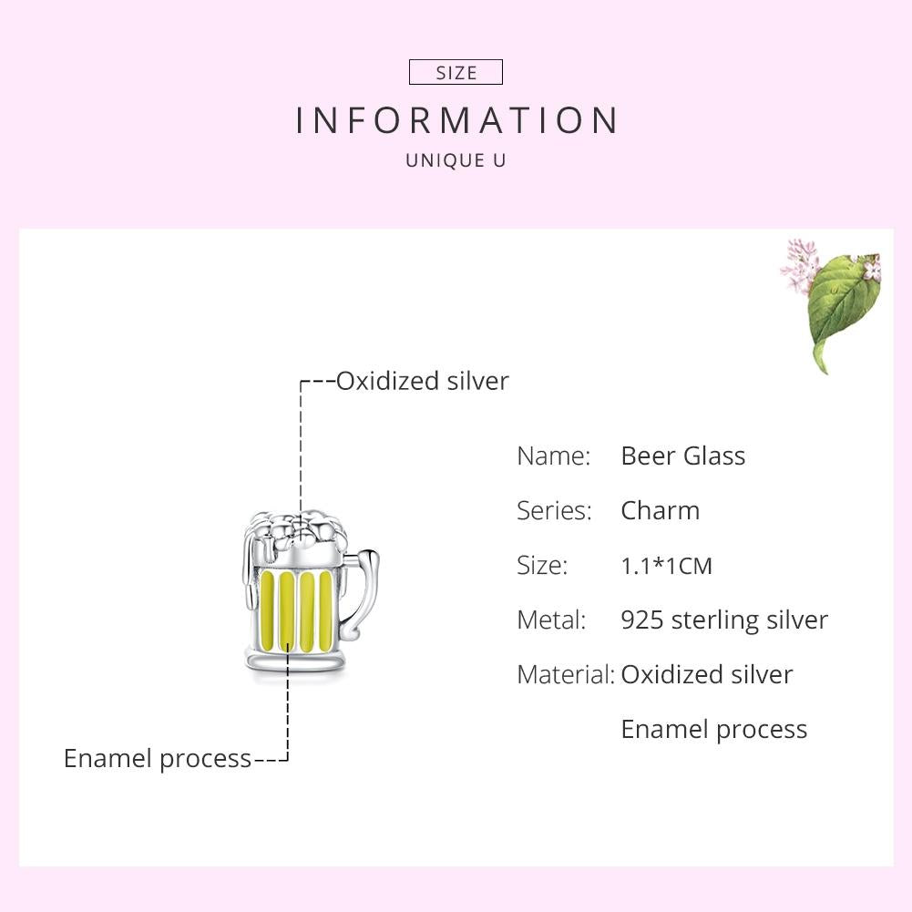925 Sterling Silver Beer Mug Beads For Diy Bracelets & Necklaces