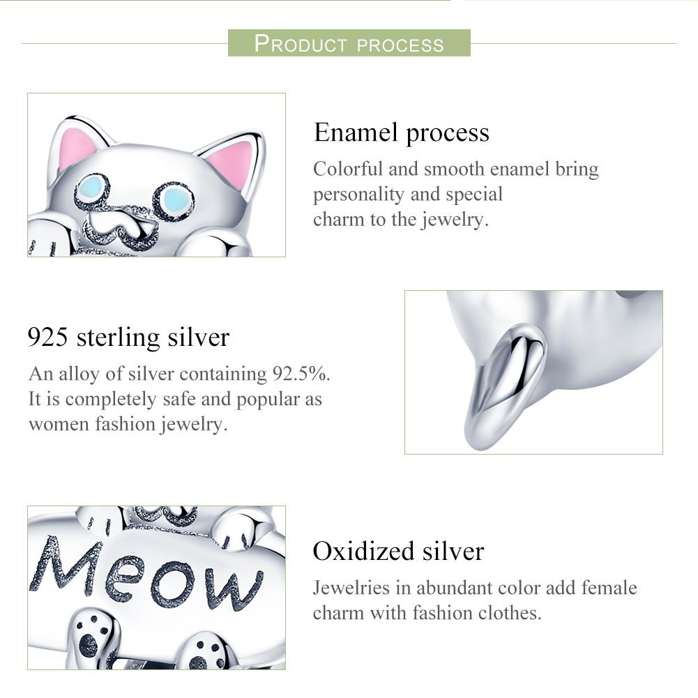 925 Sterling Silver Adorable Cat Charm For Diy Bracelets & Necklaces