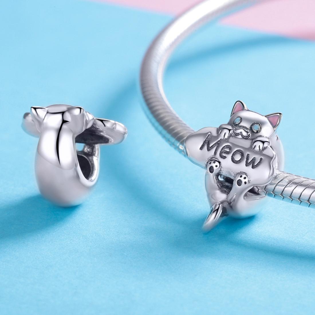 925 Sterling Silver Adorable Cat Charm For Diy Bracelets & Necklaces