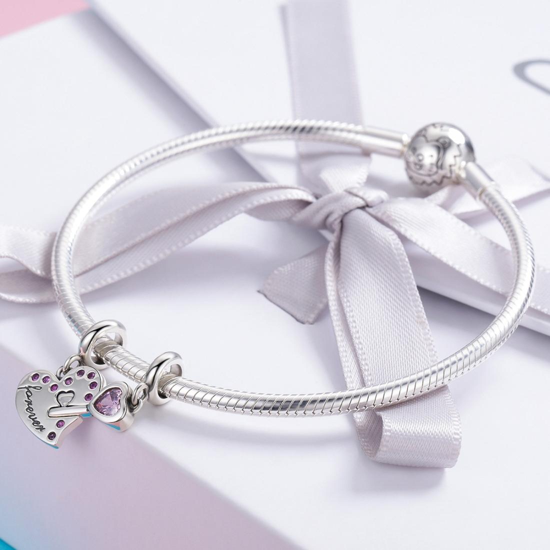 925 Sterling Silver Diamond Heart Spoon Bracelet