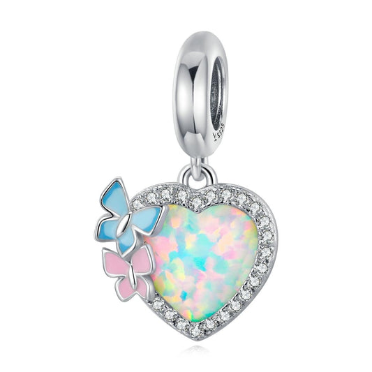 925 Sterling Silver Colorful Opal Butterfly Pendant For Diy Bracelets & Necklaces