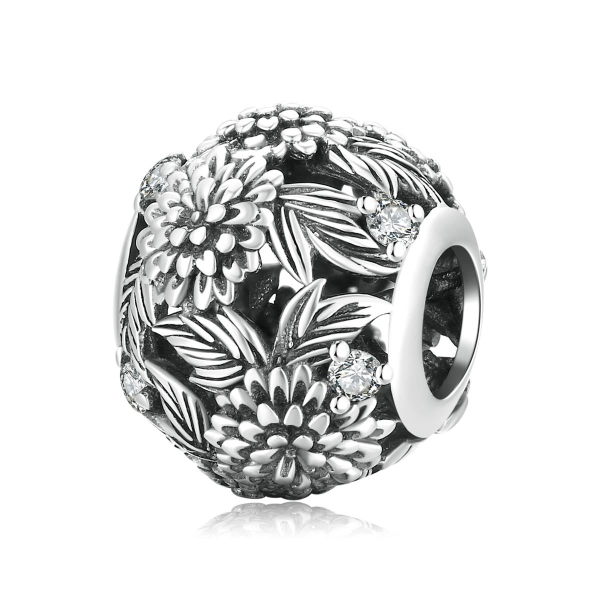 925 Sterling Silver Embossed Flower Beads For Diy Bracelets & Necklaces