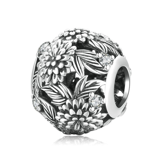 925 Sterling Silver Embossed Flower Beads For Diy Bracelets & Necklaces