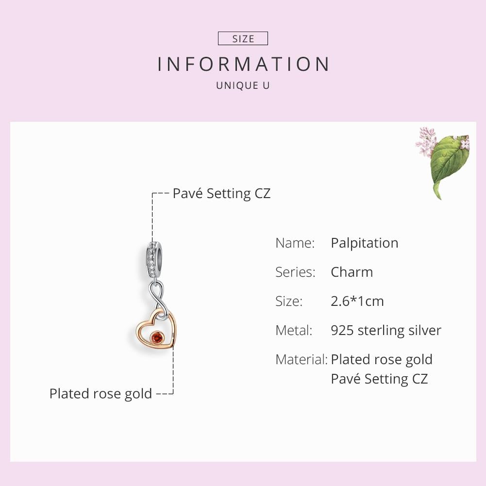 925 Sterling Silver Rose Gold Heart Pendant For Diy Bracelet Or Necklace