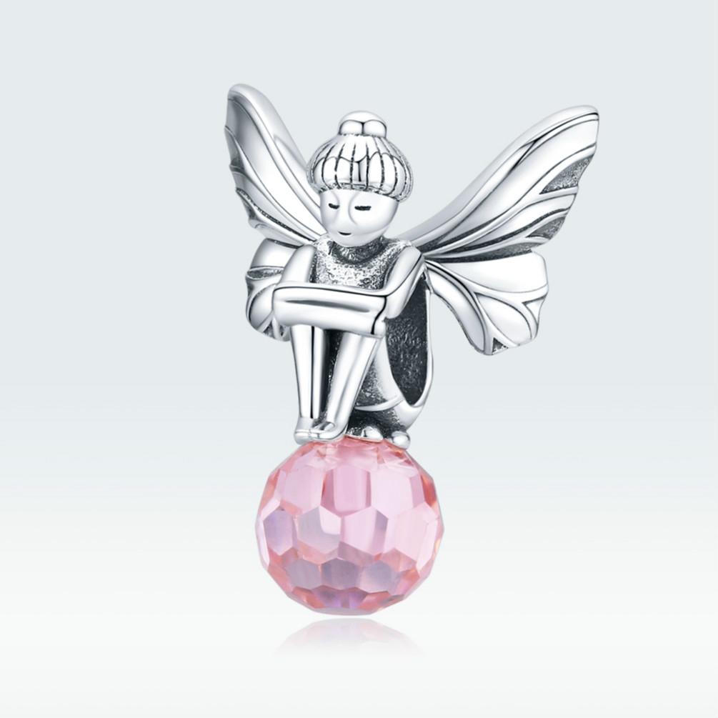 925 Sterling Silver Flower Fairy Beaded Pink Glass Zircon Bracelet Accessories