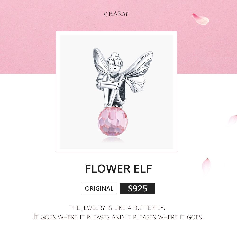 925 Sterling Silver Flower Fairy Beaded Pink Glass Zircon Bracelet Accessories