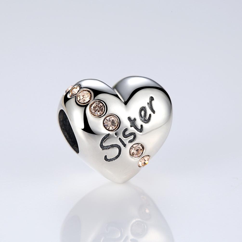 925 Sterling Silver Sister Heart Beads For Diy Bracelets & Necklaces