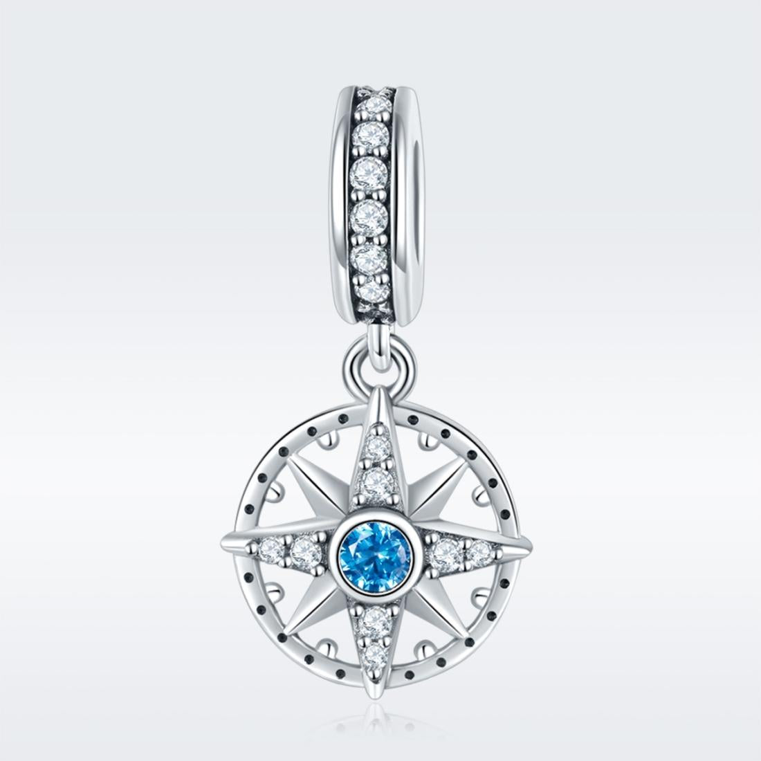 925 Sterling Silver Compass Pendant Necklace