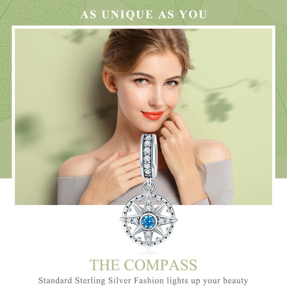 925 Sterling Silver Compass Pendant Necklace