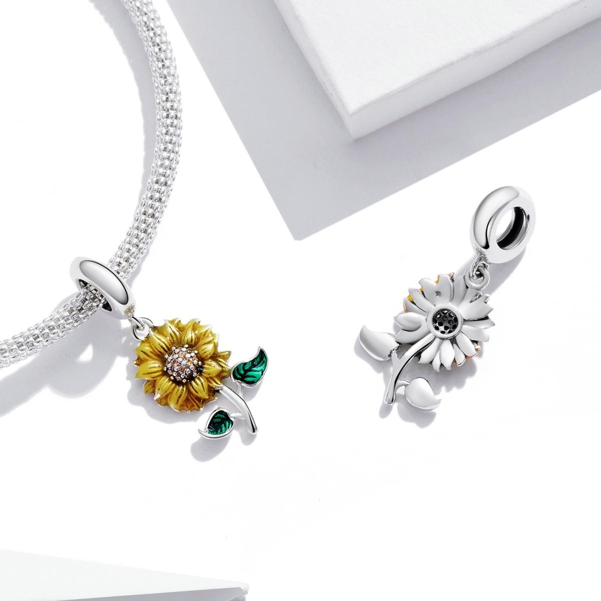 925 Sterling Silver Sunflower Pendant For Bracelet / Necklace