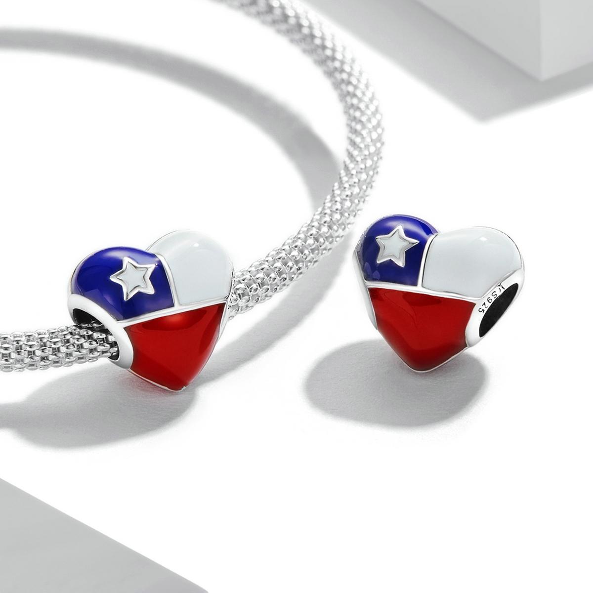 925 Sterling Silver Chilean Flag Heart Beads For Diy Bracelets & Necklaces