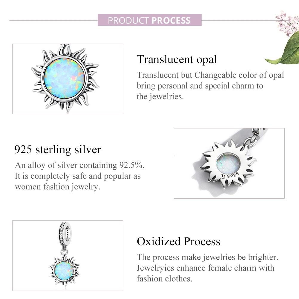 925 Sterling Silver Opal Sun Pendant For Diy Bracelets & Necklaces