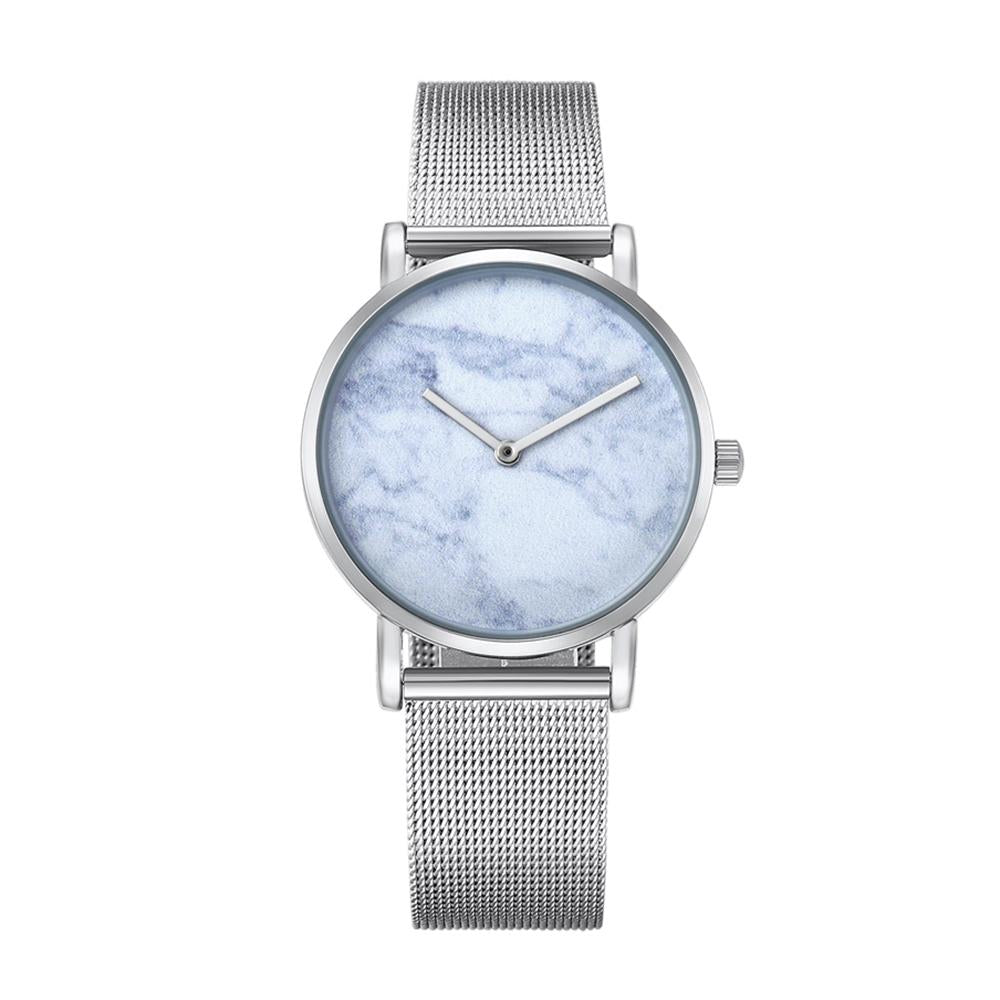 Stylish Women Quartz Watch with Stainless Steel Band - Round Dial Silver Alloy Case - Wa0730A