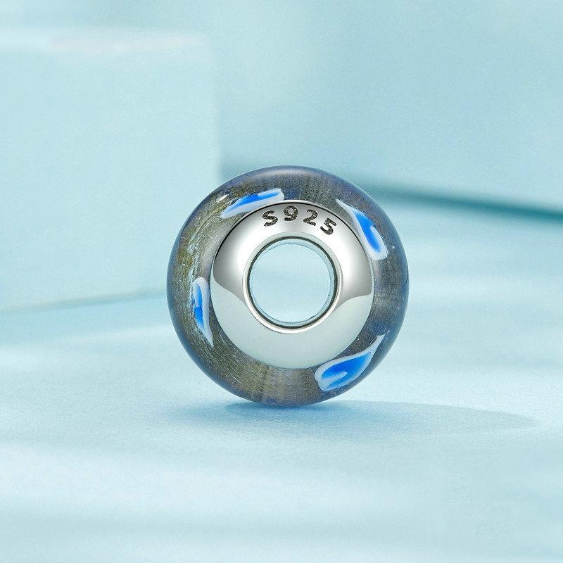 925 Sterling Silver Blue Glass Heart Beads