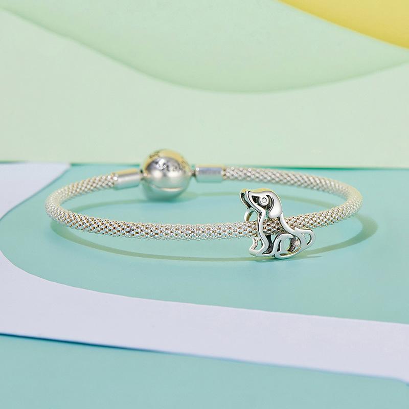925 Sterling Silver Dog Bead Bracelet Cute & Hollow