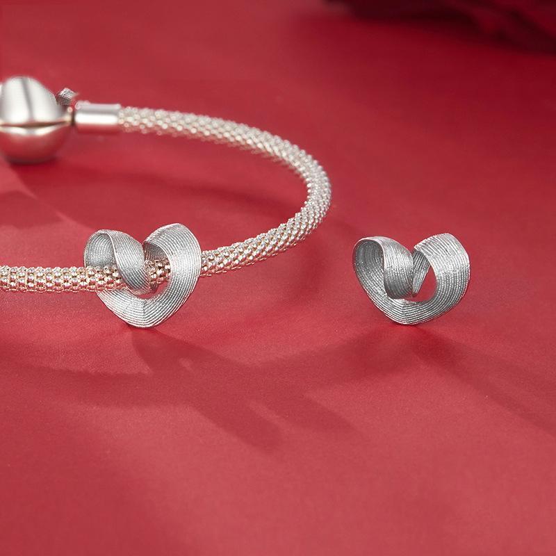 925 Sterling Silver Romantic Heart Diy Beads & Platinum