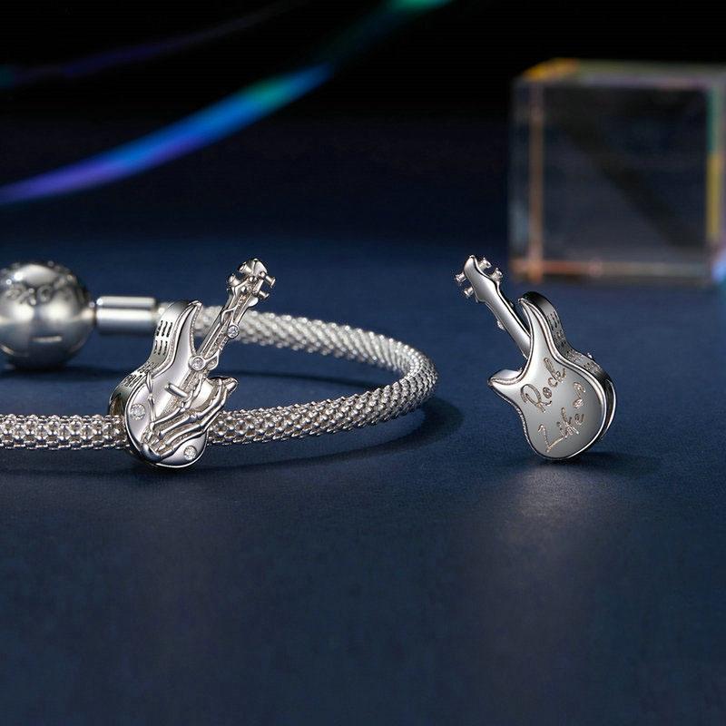 925 Sterling Silver Platinum Plated Skull Bass Pendant