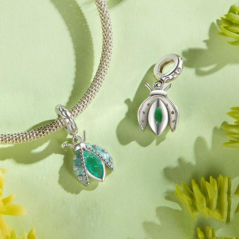 925 Sterling Silver Platinum Plated Ladybug Diy Beads