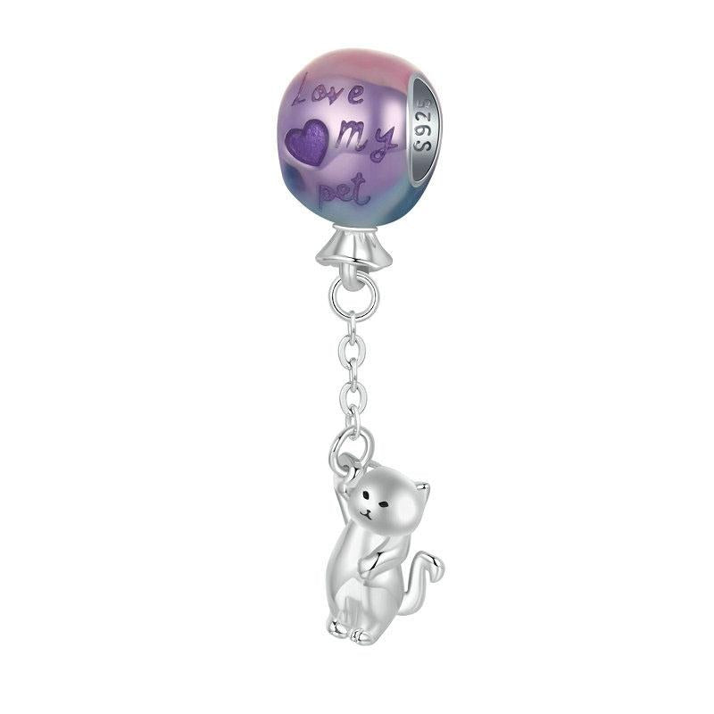 925 Sterling Silver Hot Air Balloon Cat Pendant