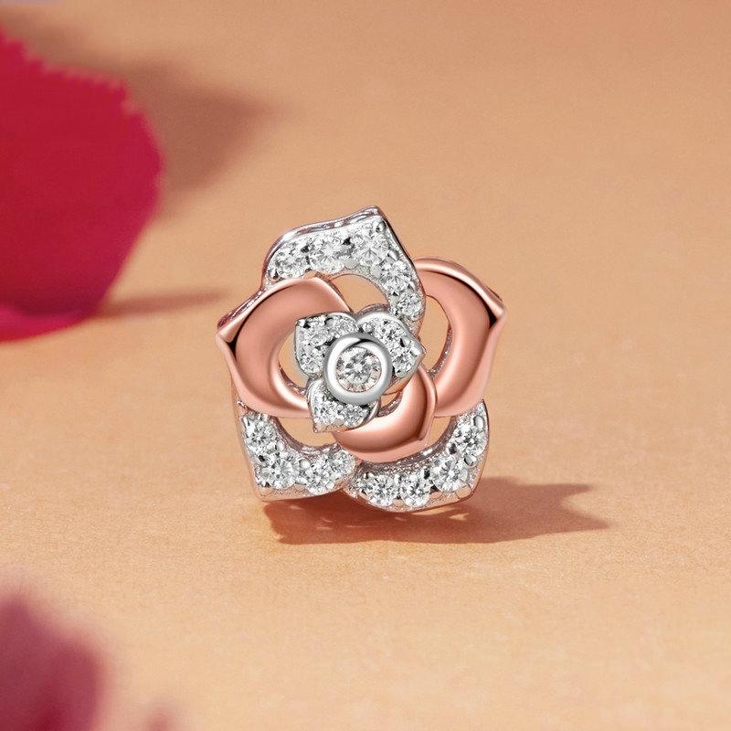 925 Sterling Silver Rose Gold Shining Rose Beads