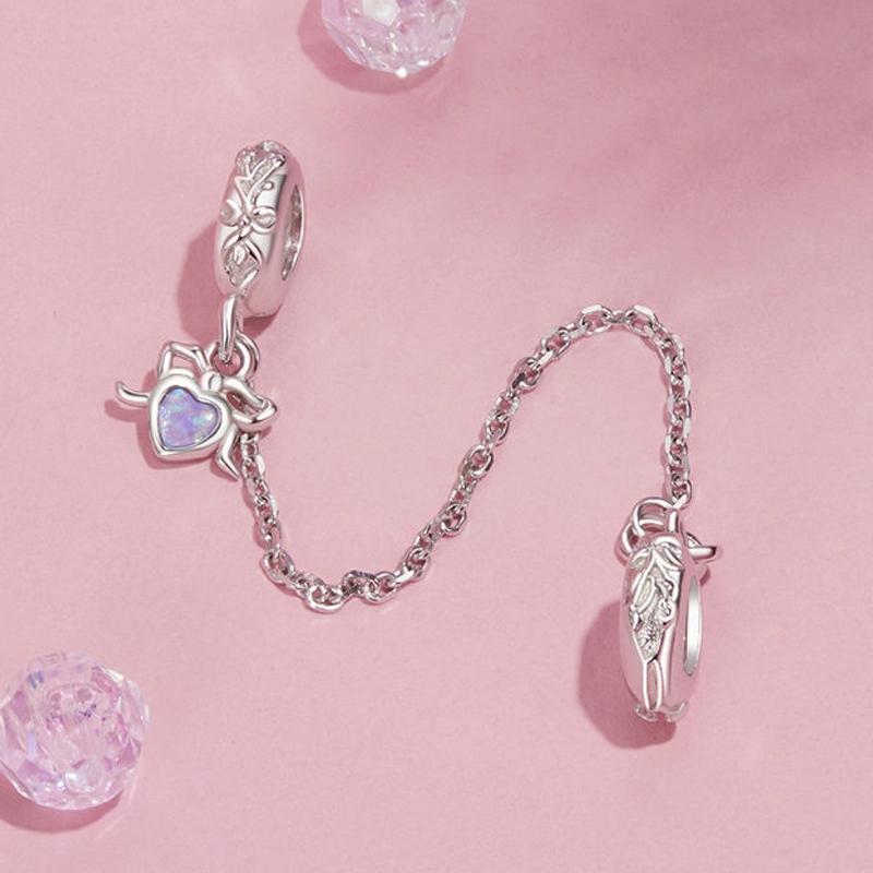 925 Sterling Silver Platinum Opal Bow Safety Chain