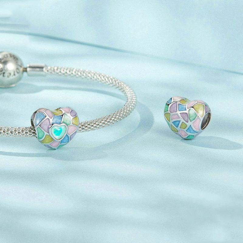 925 Sterling Silver Neon Love Heart Diy Beads Plated