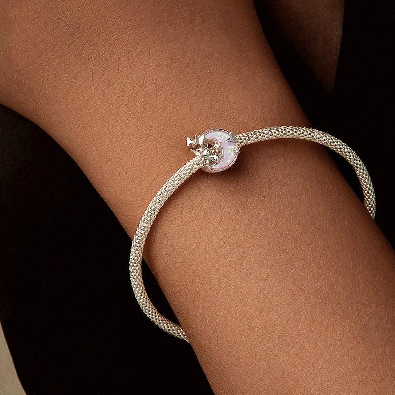 925 Sterling Silver Opal Moon Cat Pendant In Plating