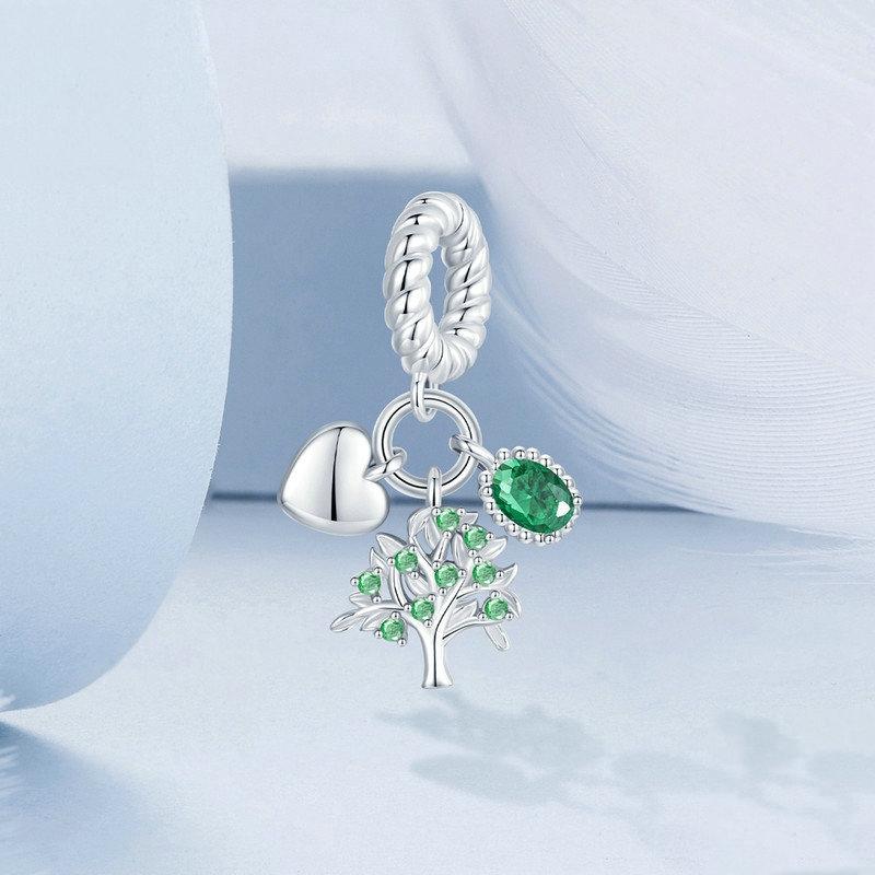 925 Sterling Silver Platinum Plated Zircon Tree Of Life Pendant