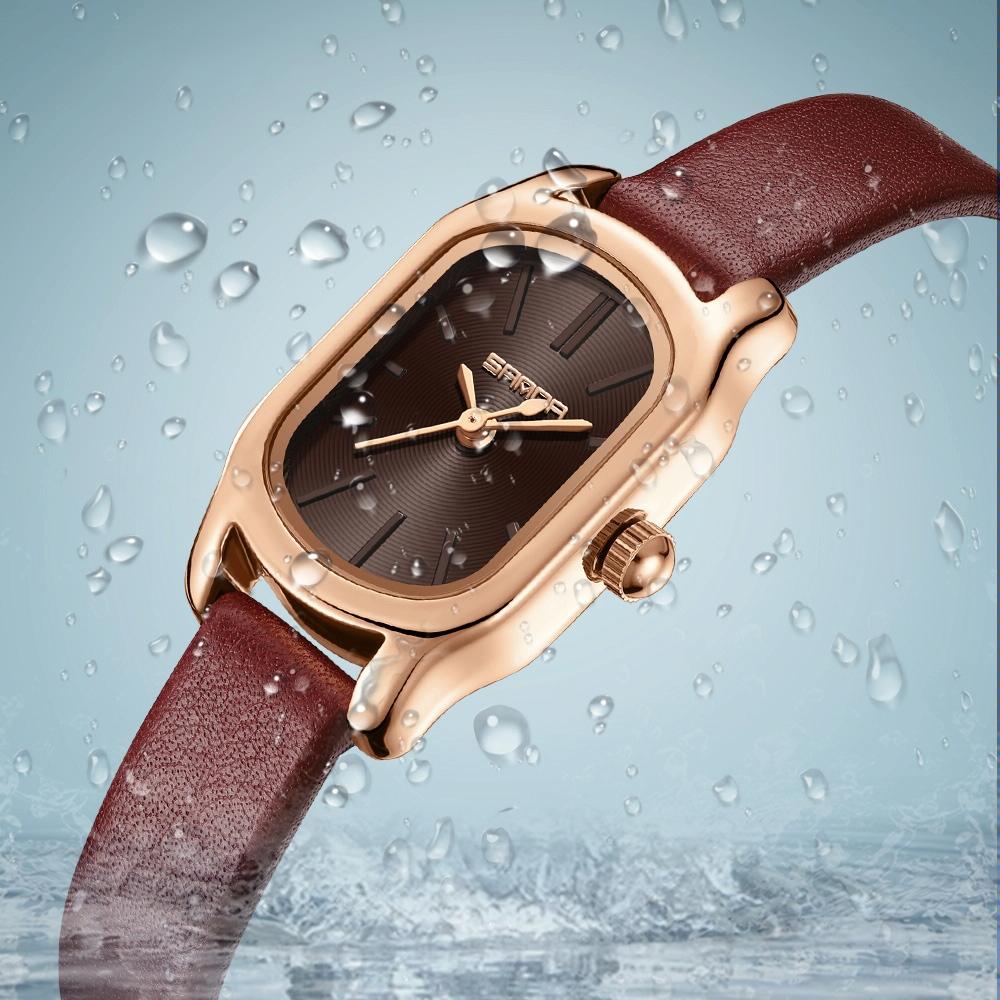 Waterproof Women Quartz Watch with Mini Dial and Steel Band - Maroon