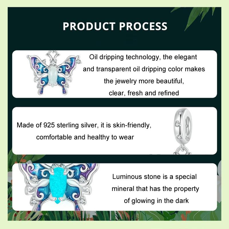 925 Sterling Silver Platinum Plated Luminous Butterfly Pendant