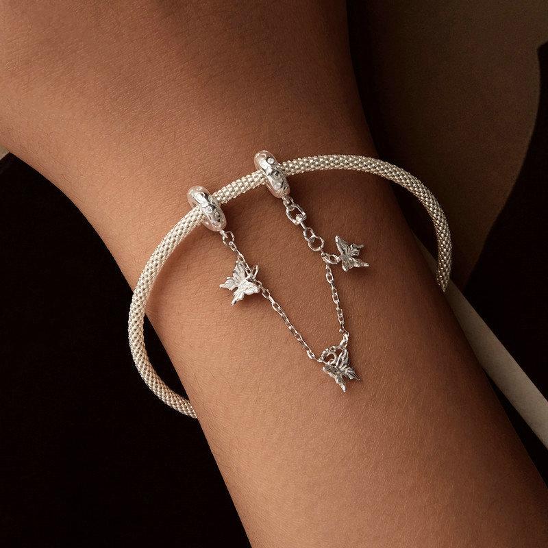 925 Sterling Silver Platinum Plated Butterfly Safety Chain Bracelet