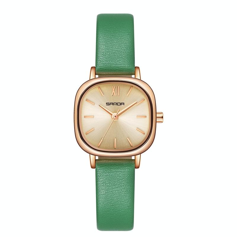 Women Oval Dial Quartz Watch with Simple Bar Scale - Steel Belt Rose Gold