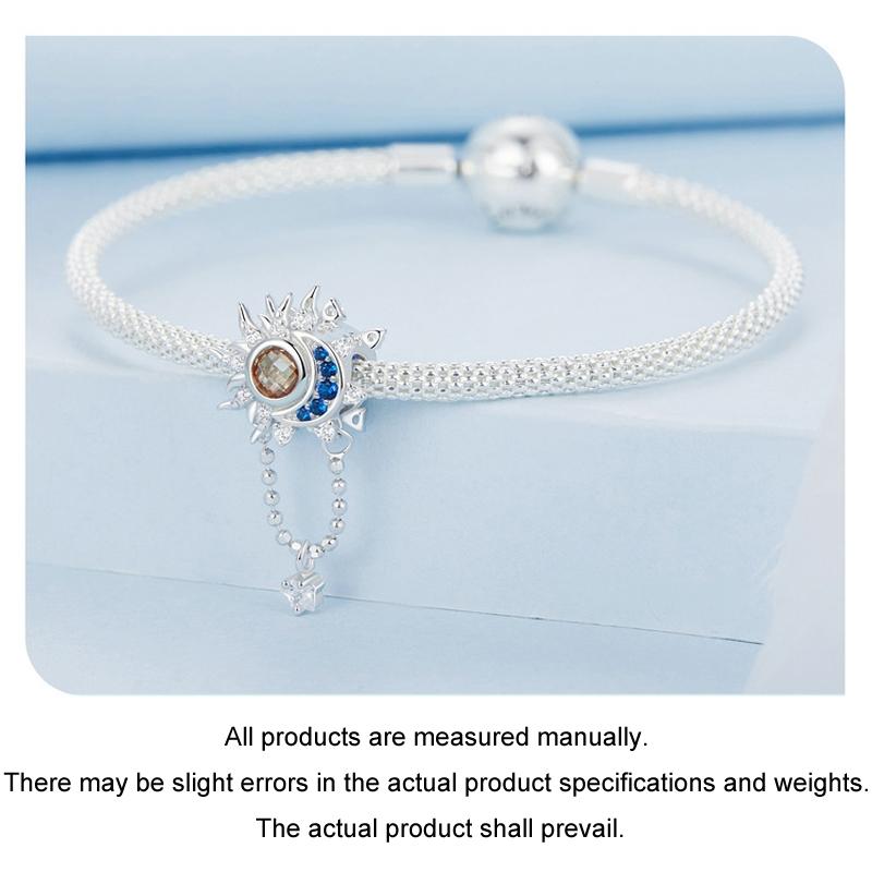 925 Sterling Silver Sun Moon Beaded Diy Pendant