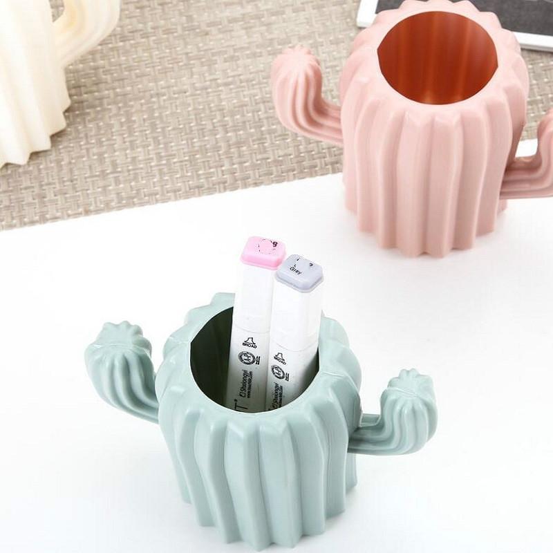Cactus-shaped Vase Creative Desktop Pen Holder for Home Decor - Pink