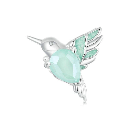 925 Sterling Silver Platinum Plated Hummingbird Flower Diy Beads