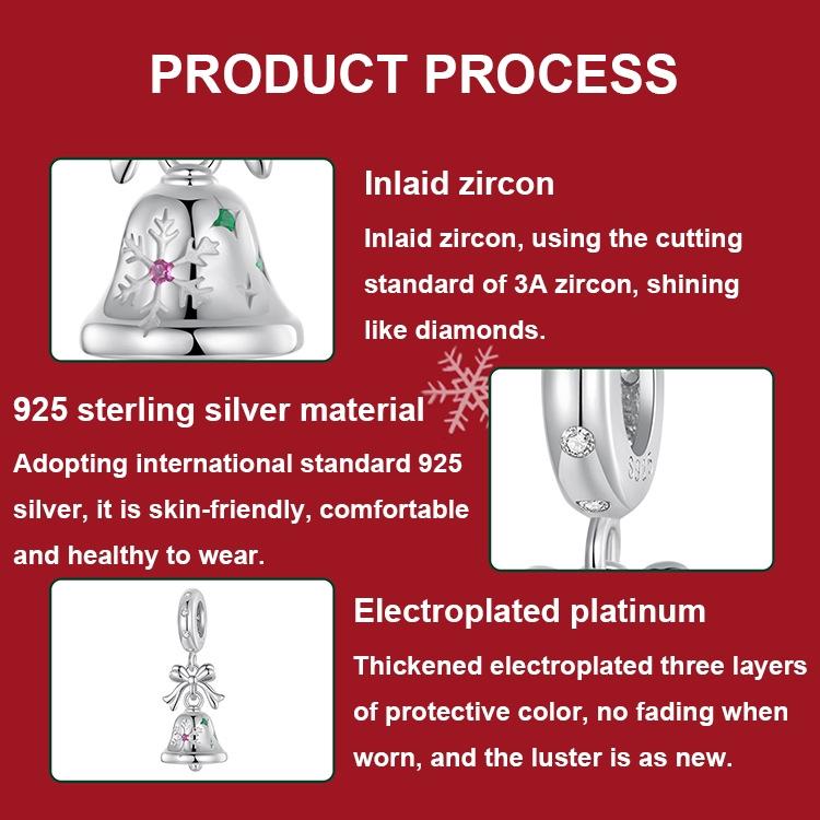 925 Sterling Silver Bow Bell Bracelet Pendant Festival Beads