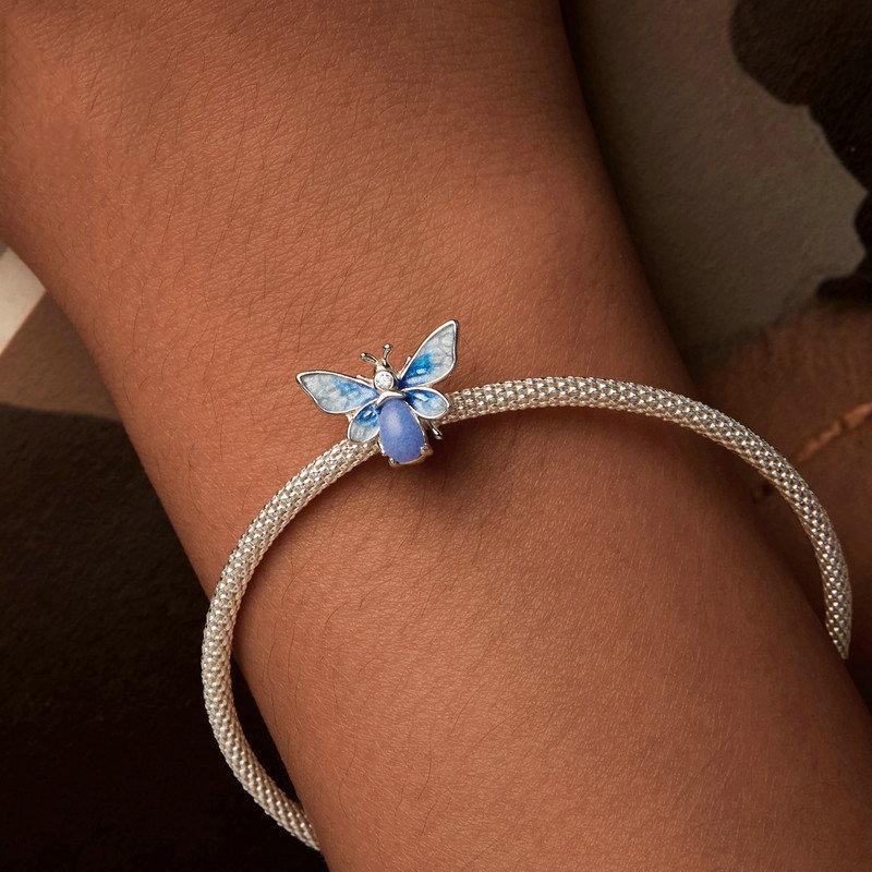 925 Sterling Silver Blue Luminous Zircon Bee Silicone Diy Beads