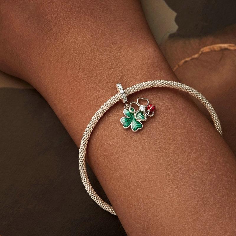 925 Sterling Silver Four Leaf Clover Ladybug Pendant In