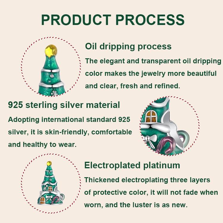 925 Sterling Silver Christmas Tree House Bracelet Beads