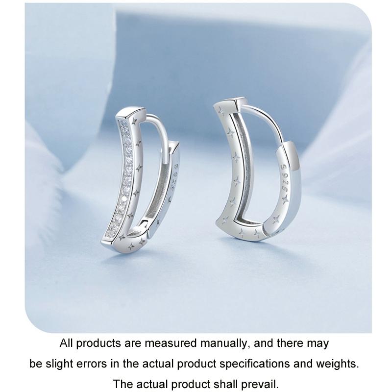 925 Sterling Silver Platinum Plated Zircon Crescent Earrings