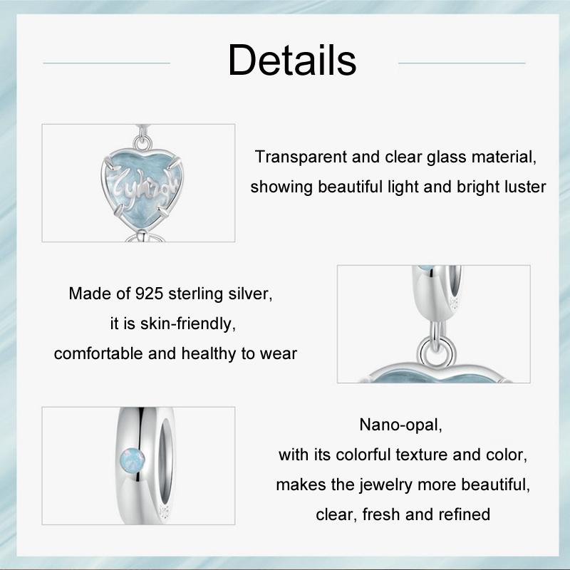 925 Sterling Silver Blue Heart Balloon Diy Beads