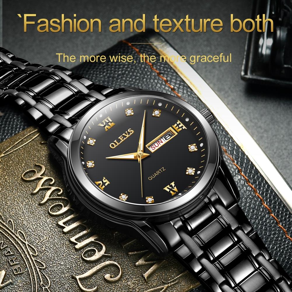 Waterproof Dual Calendar Quartz Watch for Men with Luminous Design - Black