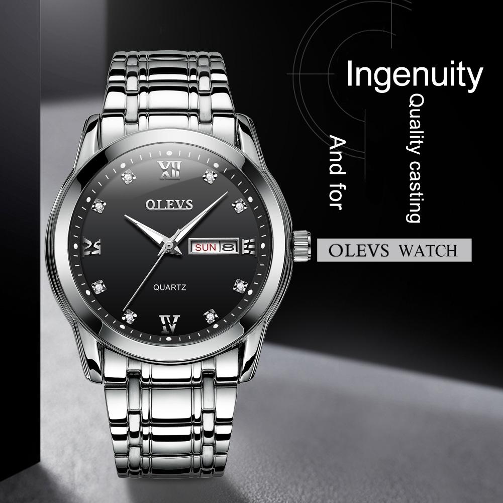 Waterproof Dual Calendar Quartz Watch for Men with Luminous Design - Black