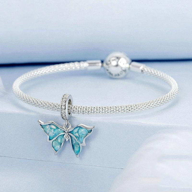 925 Sterling Silver Platinum Plated Butterfly Pendant Beads